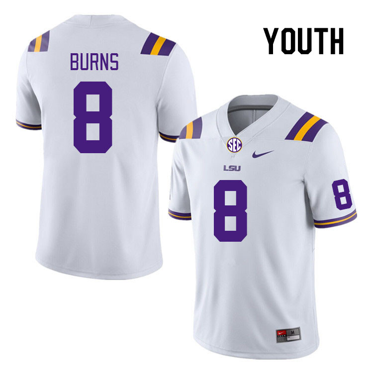 Youth #8 Major Burns LSU Tigers College Football Jerseys Stitched Sale-White
